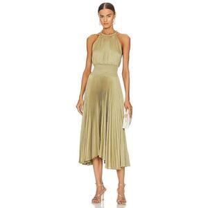 A.L.C. Womens Elmwood Olive Green Renzo II Pleated Sleeveless Midi Dress Size 10